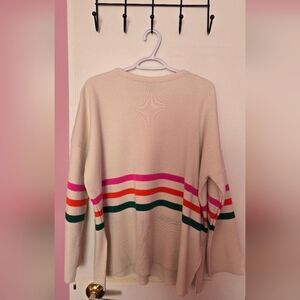 Bisou Bisou Cream Sweater with Pink and Green Stripes